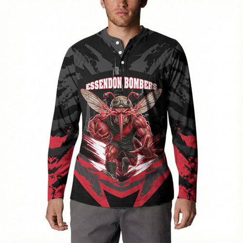 Personalised Essendon Bombers Football Button Sweatshirt Fierce Mosquito Mascot 3D Grunge City Art