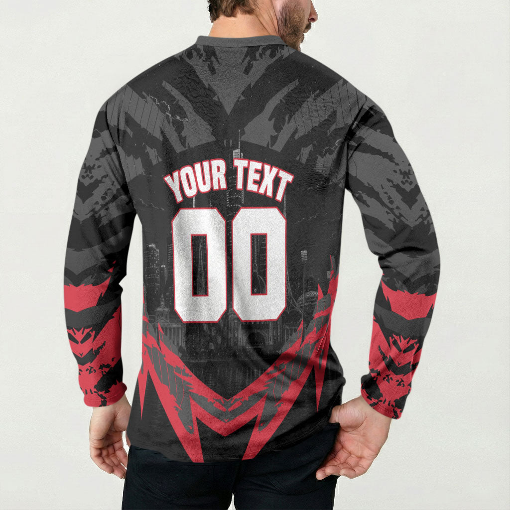 Personalised Essendon Bombers Football Button Sweatshirt Fierce Mosquito Mascot 3D Grunge City Art