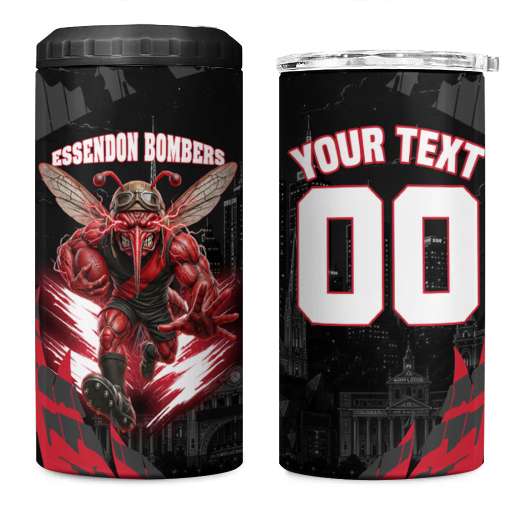 Personalised Essendon Bombers Football 4 in 1 Can Cooler Tumbler Fierce Mosquito Mascot 3D Grunge City Art
