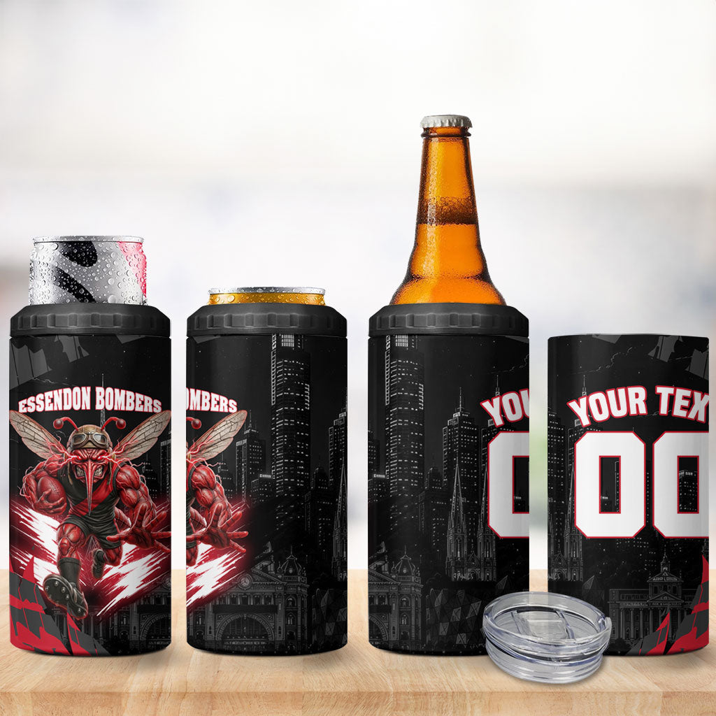Personalised Essendon Bombers Football 4 in 1 Can Cooler Tumbler Fierce Mosquito Mascot 3D Grunge City Art