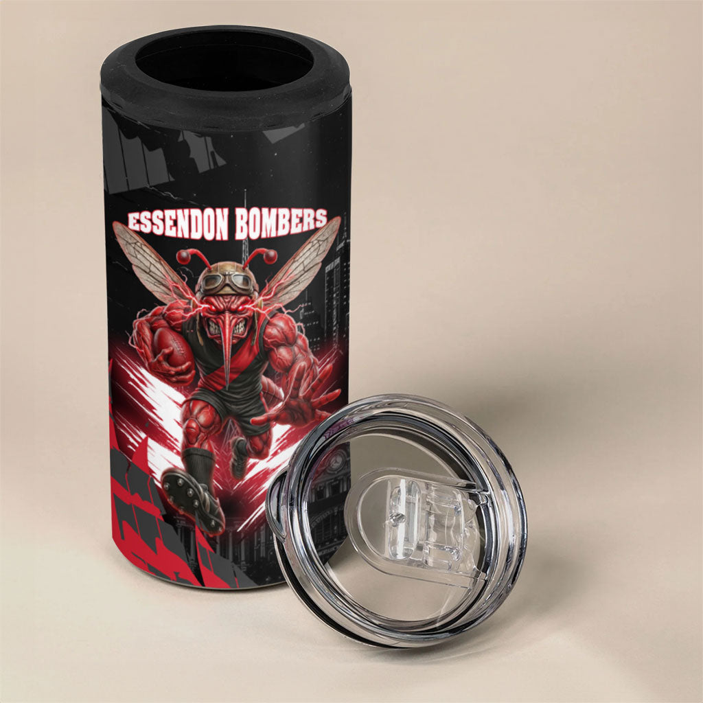 Personalised Essendon Bombers Football 4 in 1 Can Cooler Tumbler Fierce Mosquito Mascot 3D Grunge City Art