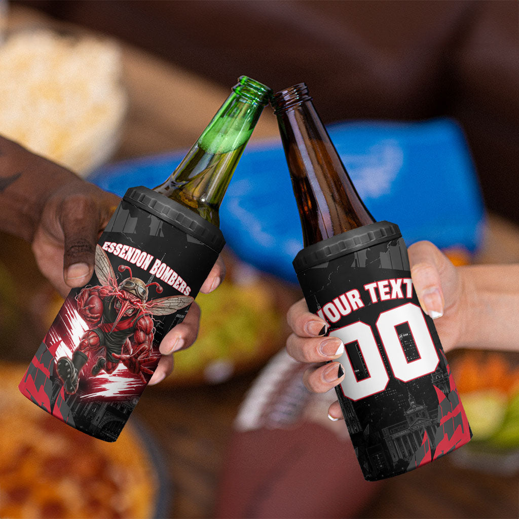 Personalised Essendon Bombers Football 4 in 1 Can Cooler Tumbler Fierce Mosquito Mascot 3D Grunge City Art
