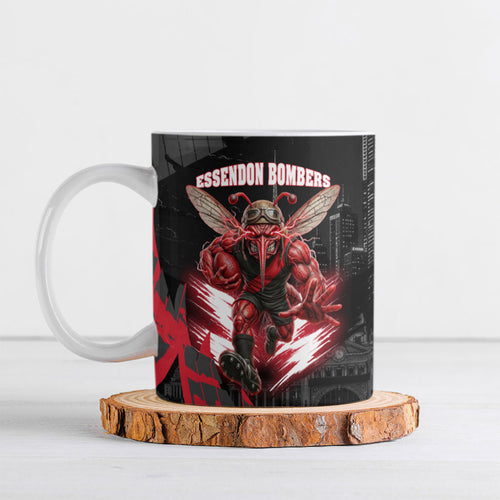 Personalised Essendon Bombers Football Ceramic Mug Fierce Mosquito Mascot 3D Grunge City Art