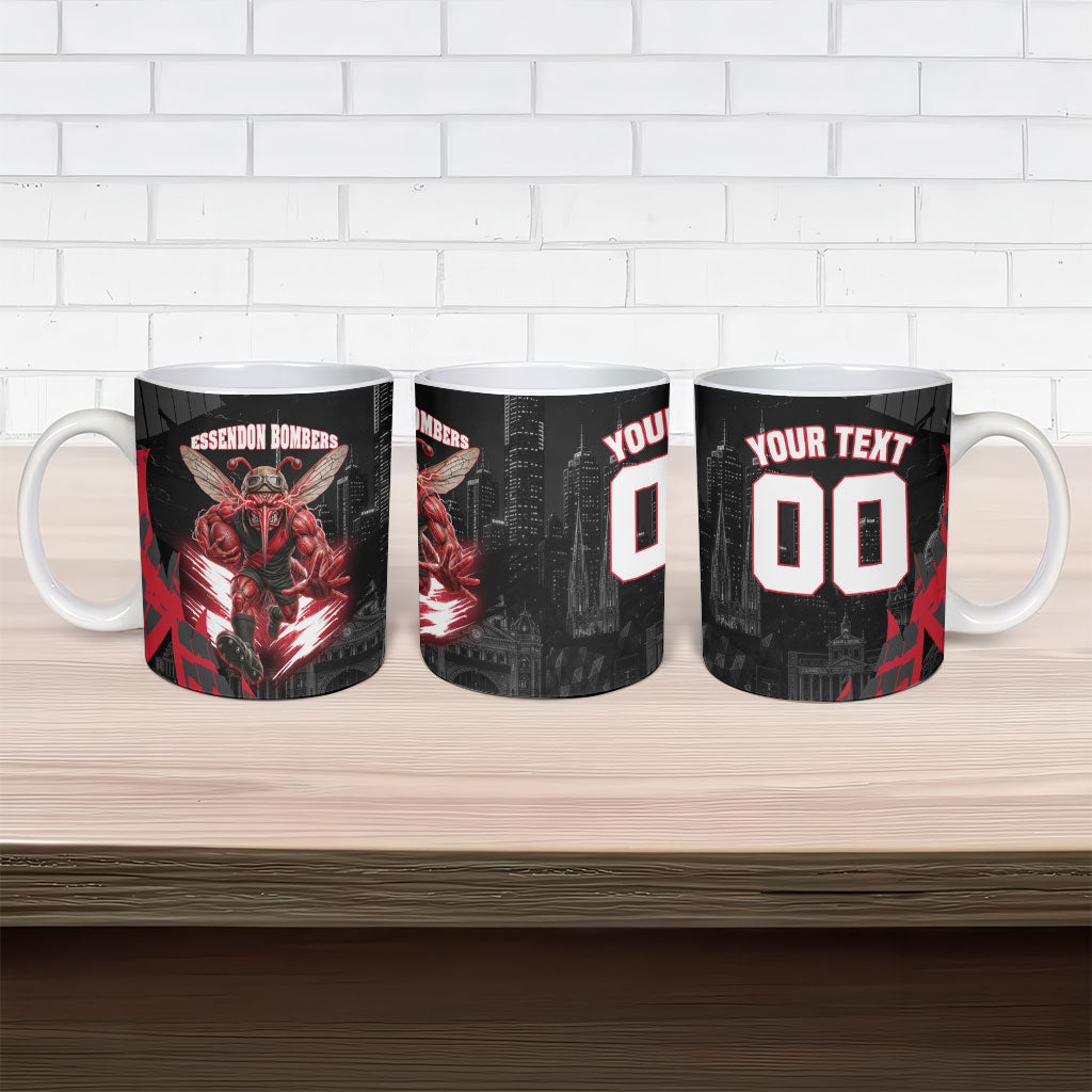 Personalised Essendon Bombers Football Ceramic Mug Fierce Mosquito Mascot 3D Grunge City Art