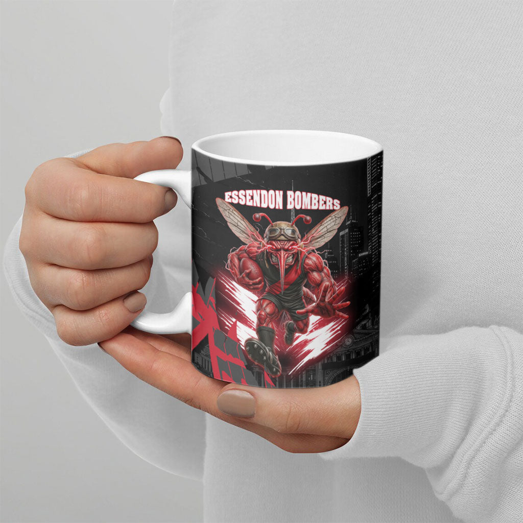 Personalised Essendon Bombers Football Ceramic Mug Fierce Mosquito Mascot 3D Grunge City Art