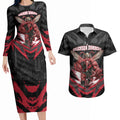 Personalised Essendon Bombers Football Couples Matching Long Sleeve Bodycon Dress and Hawaiian Shirt Fierce Mosquito Mascot 3D Grunge City Art