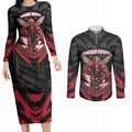 Personalised Essendon Bombers Football Couples Matching Long Sleeve Bodycon Dress and Long Sleeve Button Shirt Fierce Mosquito Mascot 3D Grunge City Art