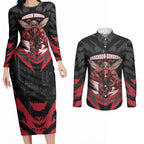 Personalised Essendon Bombers Football Couples Matching Long Sleeve Bodycon Dress and Long Sleeve Button Shirt Fierce Mosquito Mascot 3D Grunge City Art