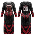 Personalised Essendon Bombers Football Couples Matching Long Sleeve Bodycon Dress and Long Sleeve Button Shirt Fierce Mosquito Mascot 3D Grunge City Art