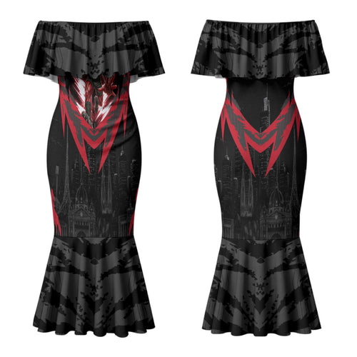 Personalised Essendon Bombers Football Couples Matching Mermaid Dress and Hawaiian Shirt Fierce Mosquito Mascot 3D Grunge City Art