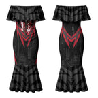 Personalised Essendon Bombers Football Couples Matching Mermaid Dress and Long Sleeve Button Shirt Fierce Mosquito Mascot 3D Grunge City Art