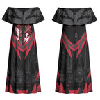 Personalised Essendon Bombers Football Couples Matching Off Shoulder Maxi Dress and Hawaiian Shirt Fierce Mosquito Mascot 3D Grunge City Art
