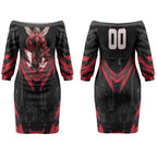 Personalised Essendon Bombers Football Couples Matching Off The Shoulder Long Sleeve Dress and Long Sleeve Button Shirt Fierce Mosquito Mascot 3D Grunge City Art