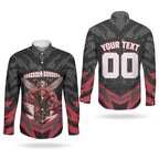 Personalised Essendon Bombers Football Couples Matching Short Sleeve Bodycon Dress and Long Sleeve Button Shirt Fierce Mosquito Mascot 3D Grunge City Art
