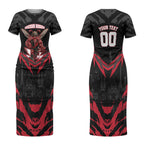 Personalised Essendon Bombers Football Couples Matching Short Sleeve Bodycon Dress and Long Sleeve Button Shirt Fierce Mosquito Mascot 3D Grunge City Art