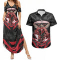 Personalised Essendon Bombers Football Couples Matching Summer Maxi Dress and Hawaiian Shirt Fierce Mosquito Mascot 3D Grunge City Art
