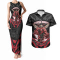 Personalised Essendon Bombers Football Couples Matching Tank Maxi Dress and Hawaiian Shirt Fierce Mosquito Mascot 3D Grunge City Art