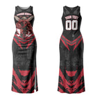 Personalised Essendon Bombers Football Couples Matching Tank Maxi Dress and Hawaiian Shirt Fierce Mosquito Mascot 3D Grunge City Art