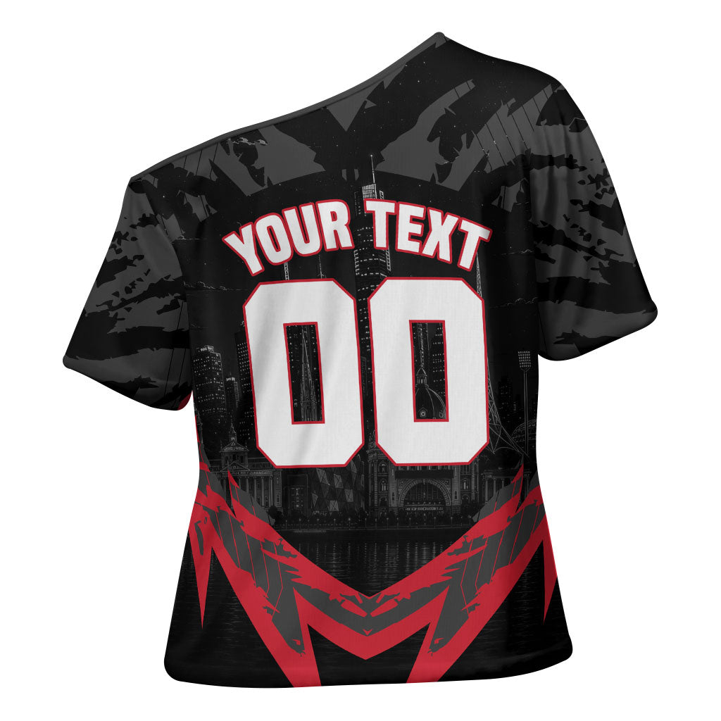 Personalised Essendon Bombers Football Cross Shoulder Shirt Fierce Mosquito Mascot 3D Grunge City Art