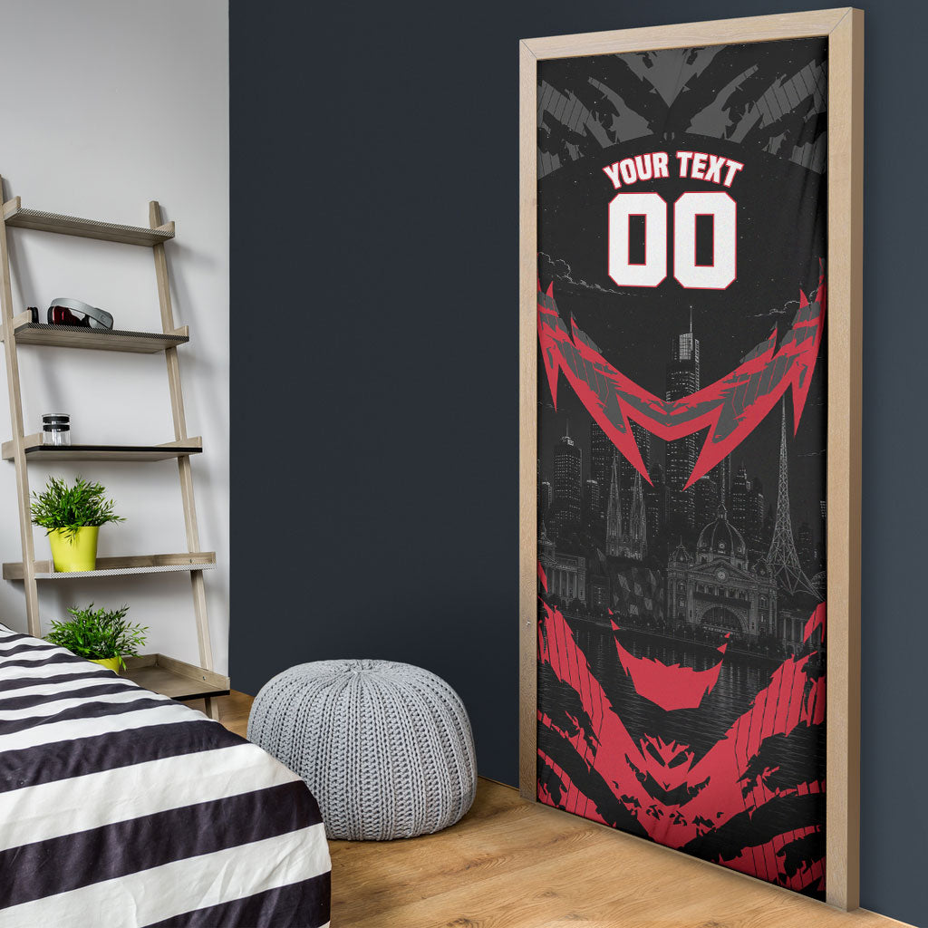 Personalised Essendon Bombers Football Door Cover Fierce Mosquito Mascot 3D Grunge City Art