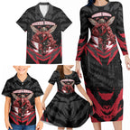 Personalised Essendon Bombers Football Family Matching Long Sleeve Bodycon Dress and Hawaiian Shirt Fierce Mosquito Mascot 3D Grunge City Art