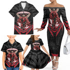 Personalised Essendon Bombers Football Family Matching Off The Shoulder Long Sleeve Dress and Hawaiian Shirt Fierce Mosquito Mascot 3D Grunge City Art