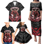 Personalised Essendon Bombers Football Family Matching Puletasi and Hawaiian Shirt Fierce Mosquito Mascot 3D Grunge City Art