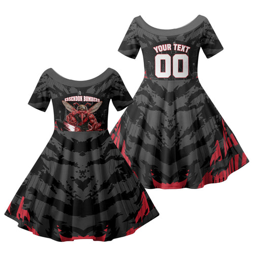 Personalised Essendon Bombers Football Family Matching Summer Maxi Dress and Hawaiian Shirt Fierce Mosquito Mascot 3D Grunge City Art