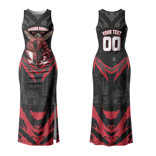 Personalised Essendon Bombers Football Family Matching Tank Maxi Dress and Hawaiian Shirt Fierce Mosquito Mascot 3D Grunge City Art