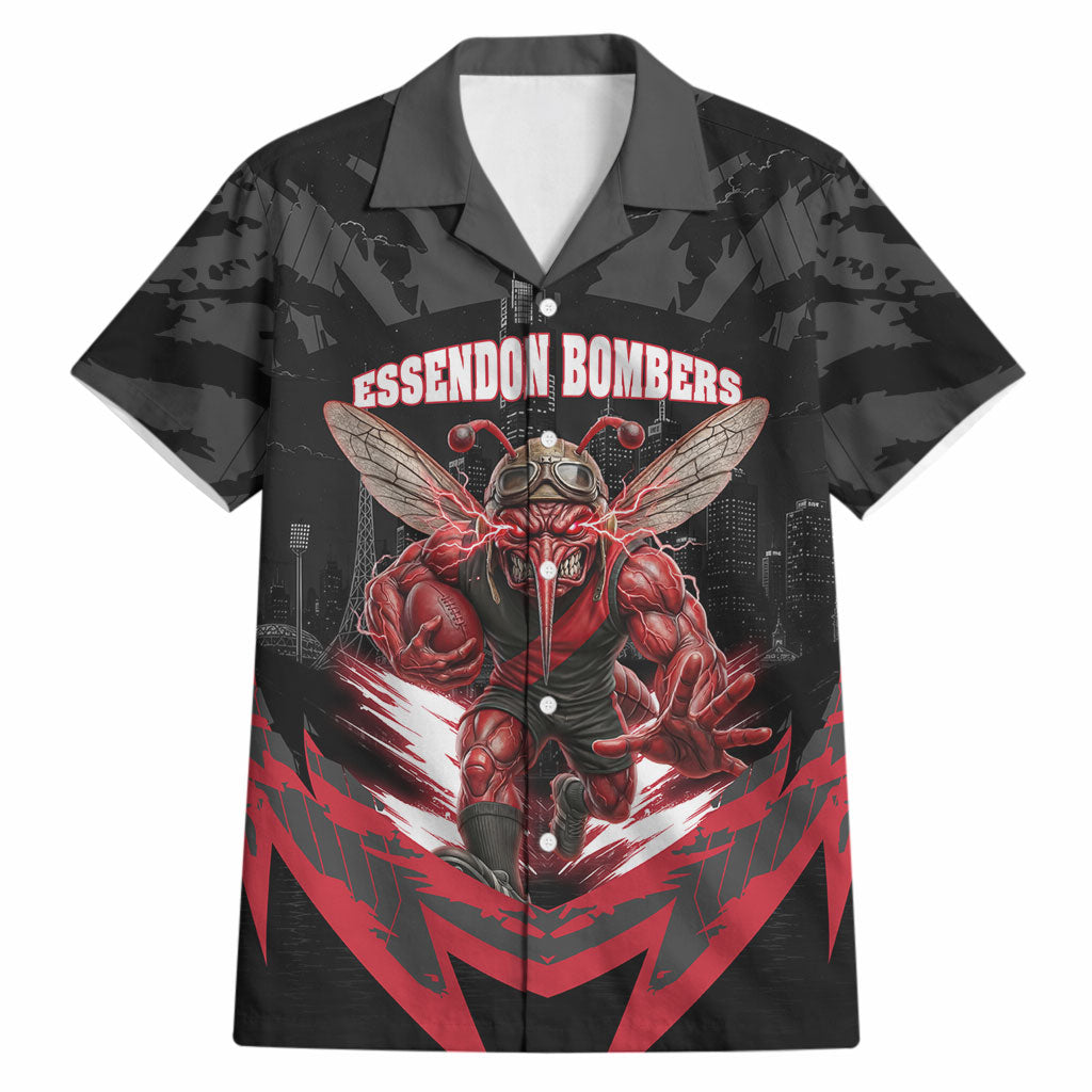 Personalised Essendon Bombers Football Hawaiian Shirt Fierce Mosquito Mascot 3D Grunge City Art