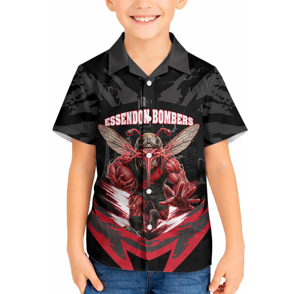 Personalised Essendon Bombers Football Hawaiian Shirt Fierce Mosquito Mascot 3D Grunge City Art