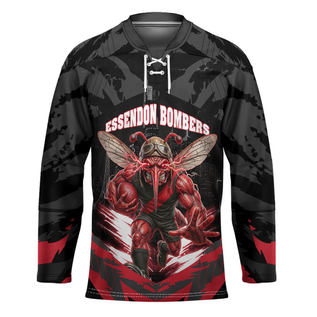 Personalised Essendon Bombers Football Hockey Jersey Fierce Mosquito Mascot 3D Grunge City Art
