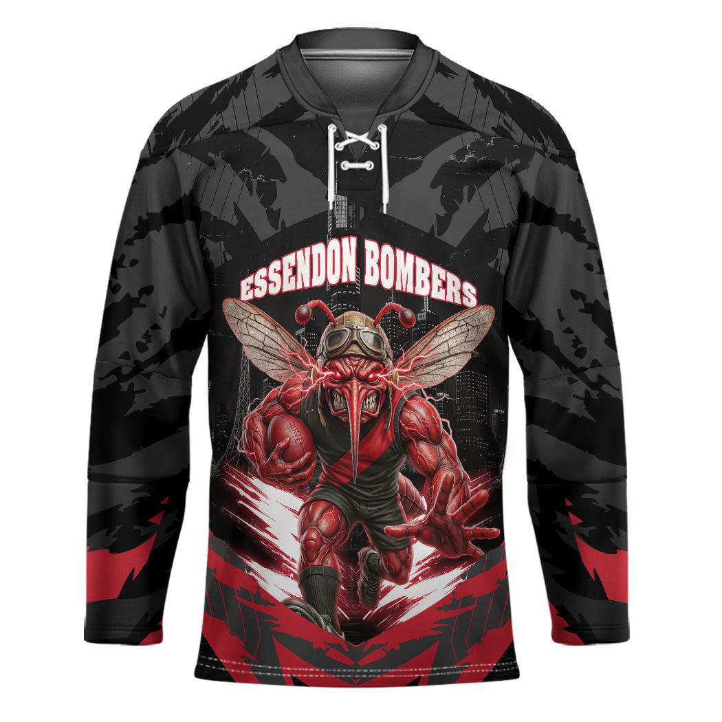 Personalised Essendon Bombers Football Hockey Jersey Fierce Mosquito Mascot 3D Grunge City Art