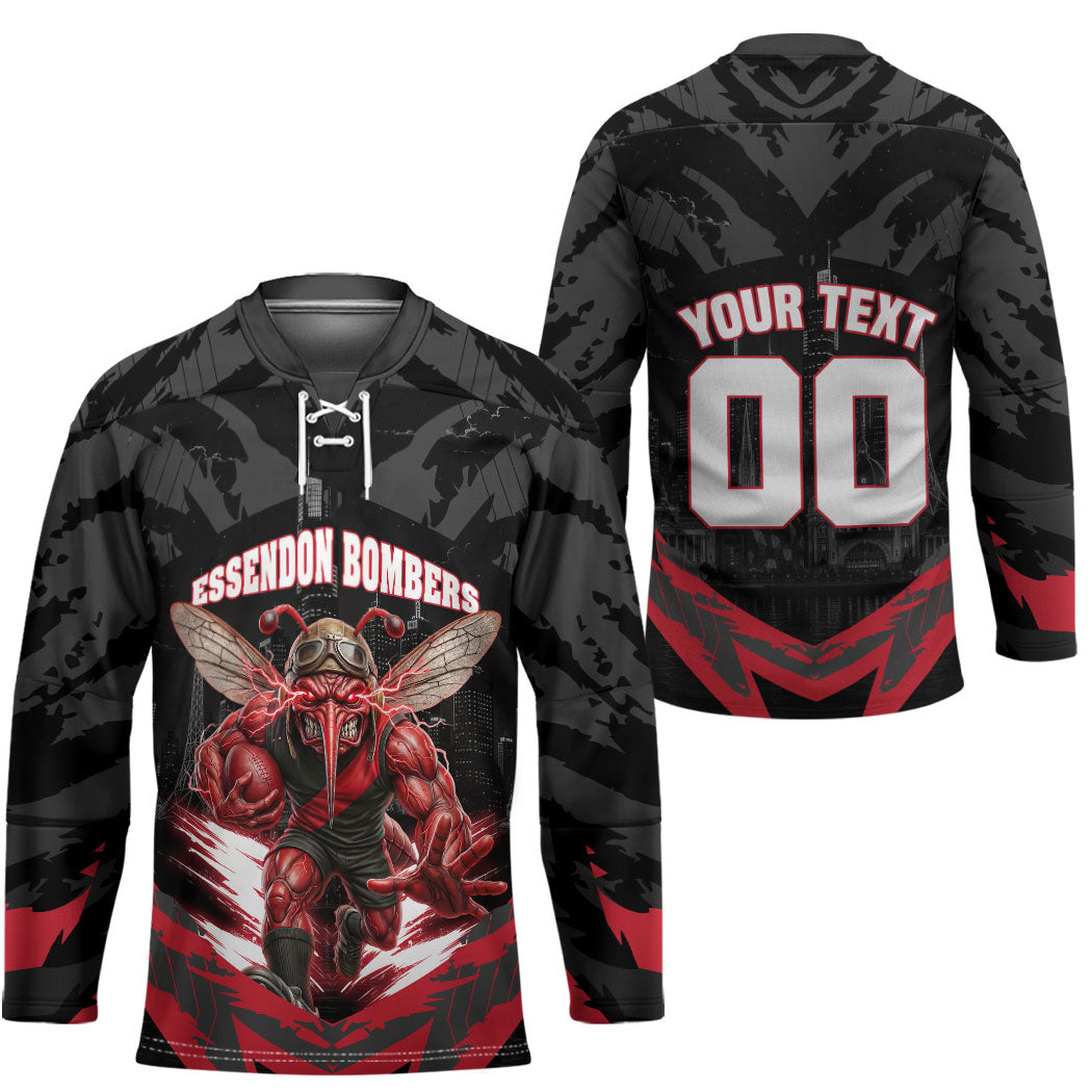 Personalised Essendon Bombers Football Hockey Jersey Fierce Mosquito Mascot 3D Grunge City Art