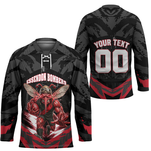 Personalised Essendon Bombers Football Hockey Jersey Fierce Mosquito Mascot 3D Grunge City Art
