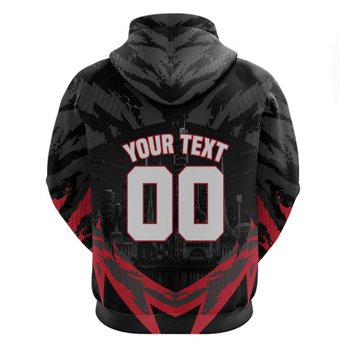 Personalised Essendon Bombers Football Hoodie Fierce Mosquito Mascot 3D Grunge City Art
