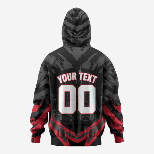 Personalised Essendon Bombers Football Hoodie Fierce Mosquito Mascot 3D Grunge City Art