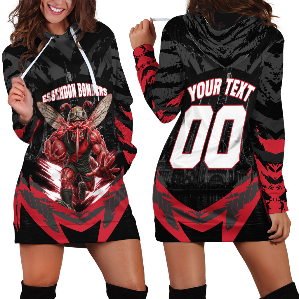 Personalised Essendon Bombers Football Hoodie Dress Fierce Mosquito Mascot 3D Grunge City Art