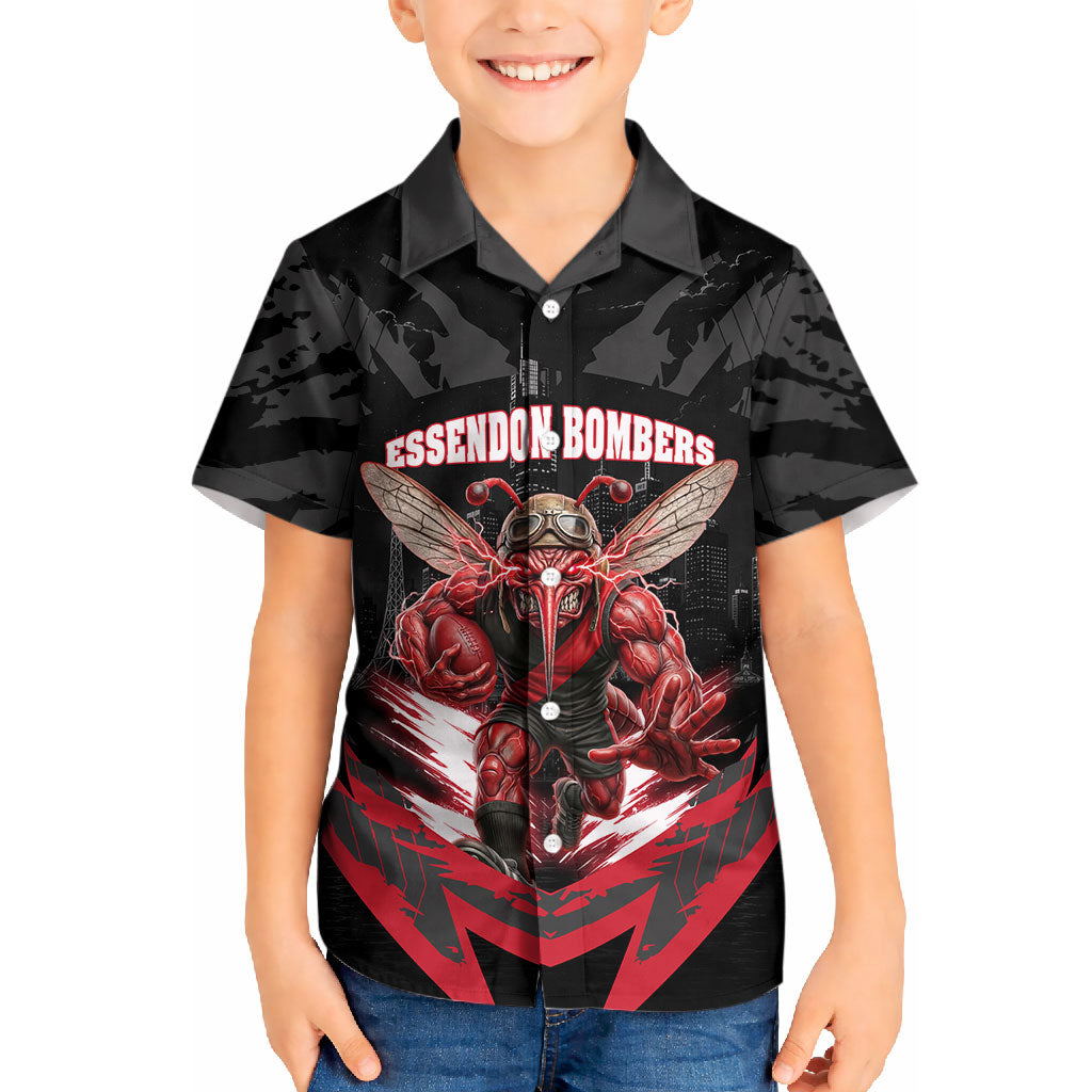 Personalised Essendon Bombers Football Kid Hawaiian Shirt Fierce Mosquito Mascot 3D Grunge City Art