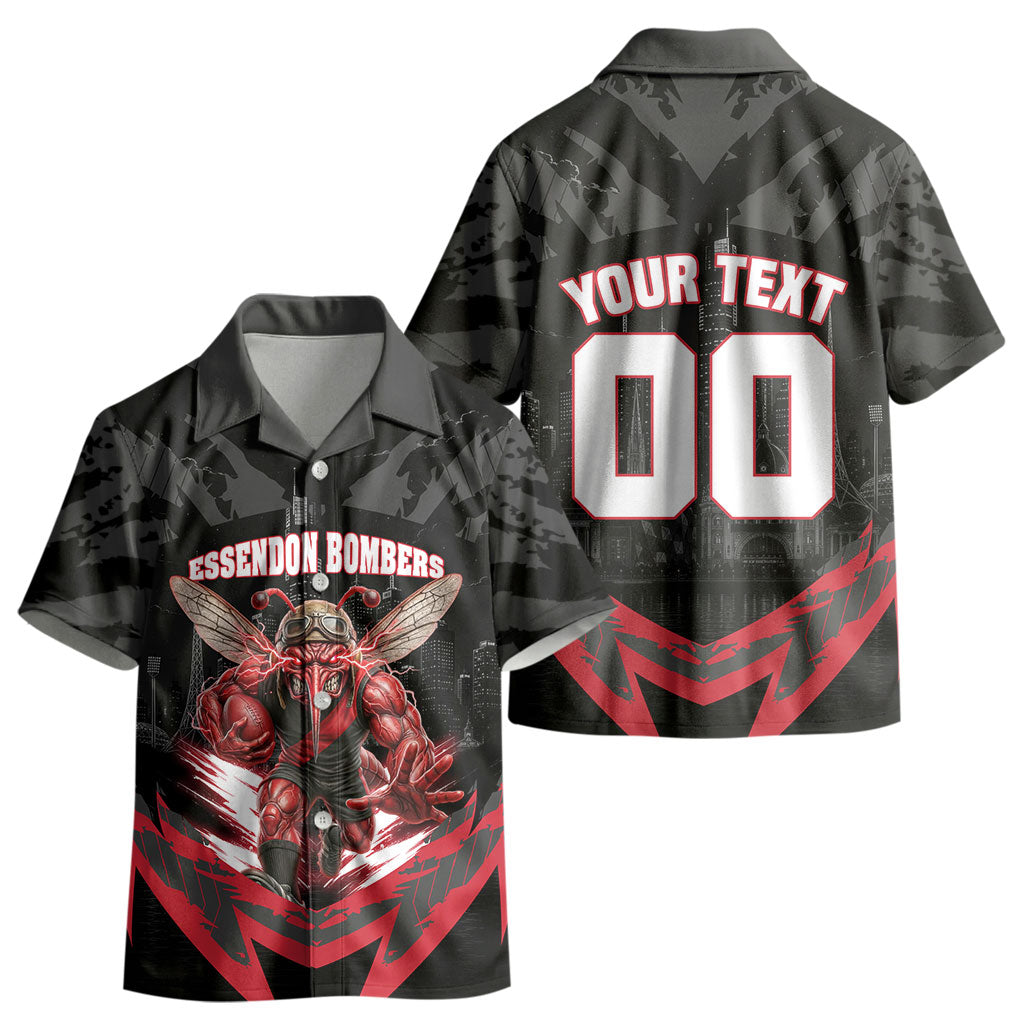 Personalised Essendon Bombers Football Kid Hawaiian Shirt Fierce Mosquito Mascot 3D Grunge City Art