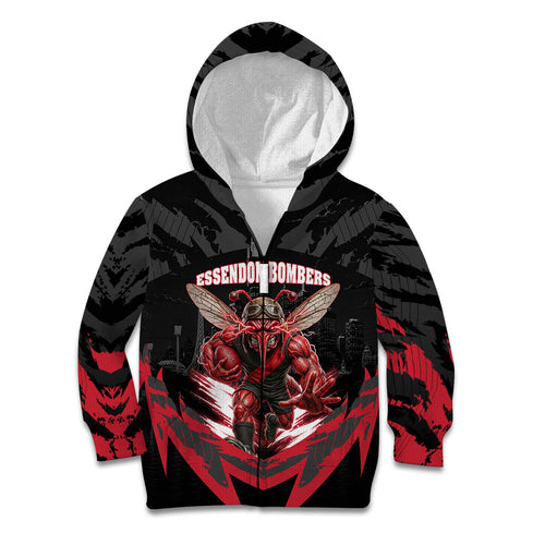 Personalised Essendon Bombers Football Kid Hoodie Fierce Mosquito Mascot 3D Grunge City Art