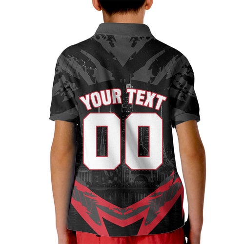 Personalised Essendon Bombers Football Kid Polo Shirt Fierce Mosquito Mascot 3D Grunge City Art