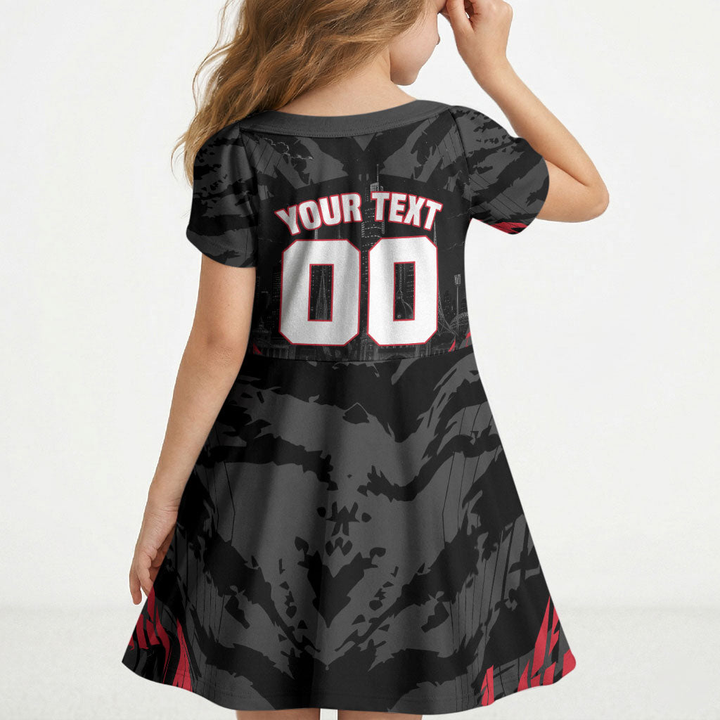 Personalised Essendon Bombers Football Kid Short Sleeve Dress Fierce Mosquito Mascot 3D Grunge City Art
