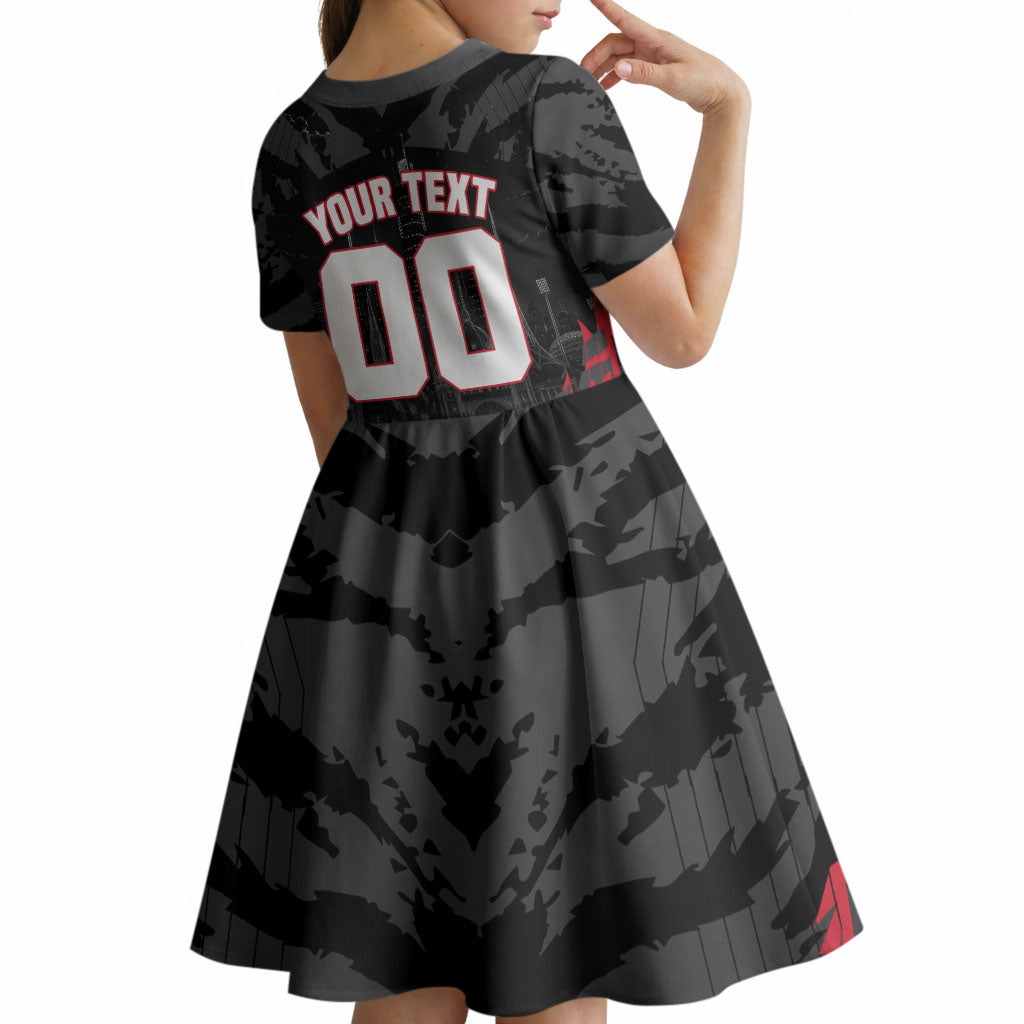 Personalised Essendon Bombers Football Kid Short Sleeve Dress Fierce Mosquito Mascot 3D Grunge City Art