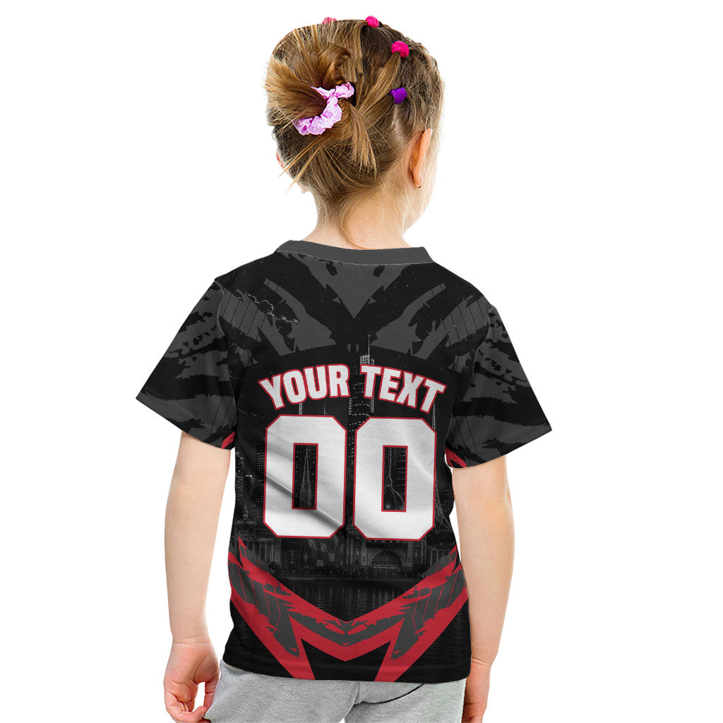 Personalised Essendon Bombers Football Kid T Shirt Fierce Mosquito Mascot 3D Grunge City Art