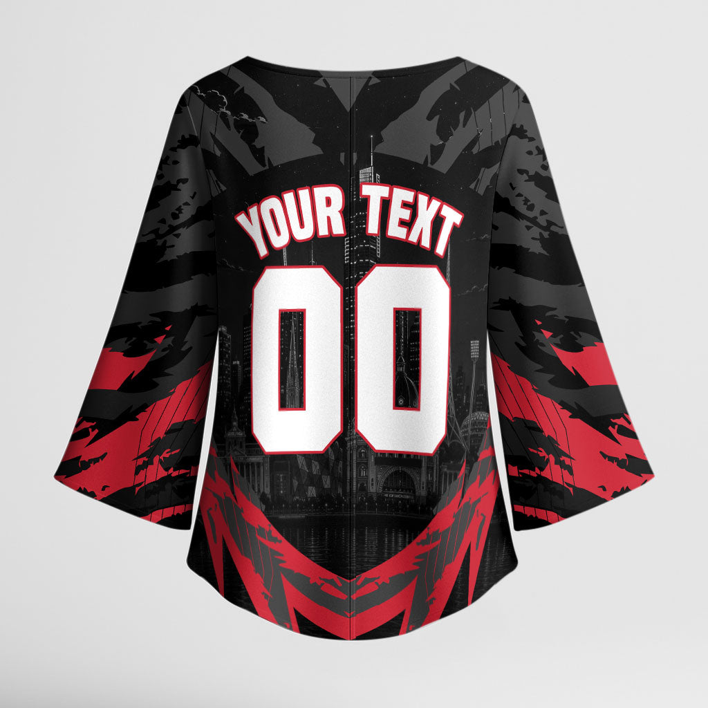 Personalised Essendon Bombers Football Kimono Sleeve Blouse Fierce Mosquito Mascot 3D Grunge City Art