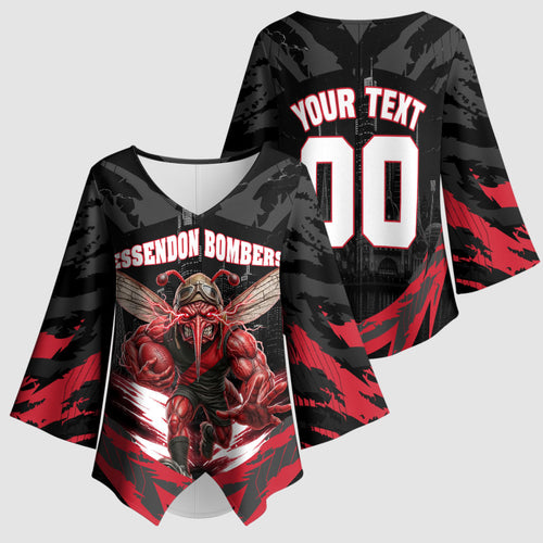 Personalised Essendon Bombers Football Kimono Sleeve Blouse Fierce Mosquito Mascot 3D Grunge City Art