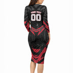 Personalised Essendon Bombers Football Long Sleeve Bodycon Dress Fierce Mosquito Mascot 3D Grunge City Art