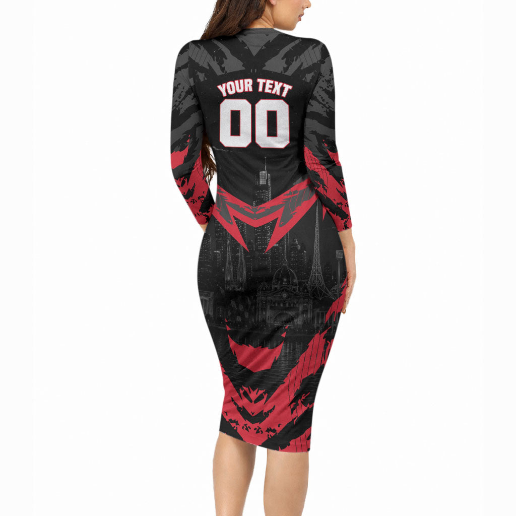Personalised Essendon Bombers Football Long Sleeve Bodycon Dress Fierce Mosquito Mascot 3D Grunge City Art
