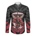 Personalised Essendon Bombers Football Long Sleeve Button Shirt Fierce Mosquito Mascot 3D Grunge City Art
